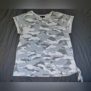 Democracy Gray Camo Short Sleeve Shirt w/ Side Tie